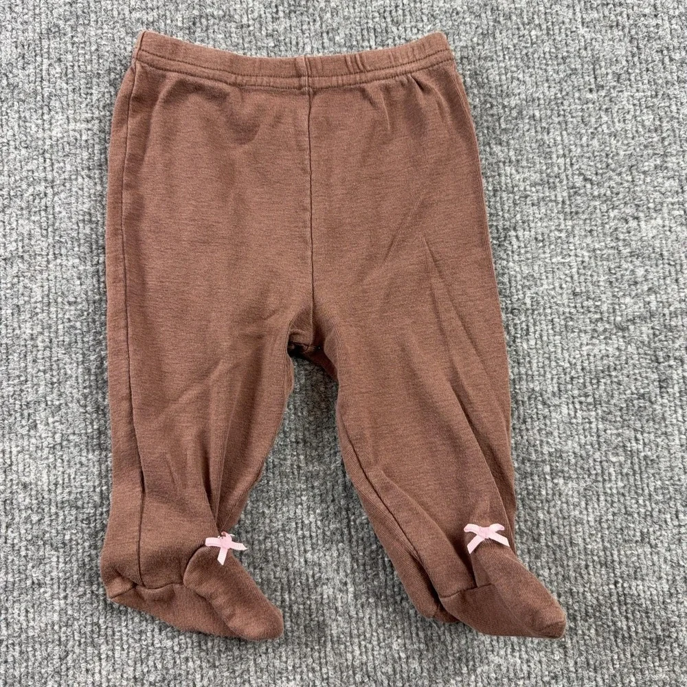 Carter's Sweatpants Girls 0-3M Brown Footed Elastic Waist Cotton Bow Trim